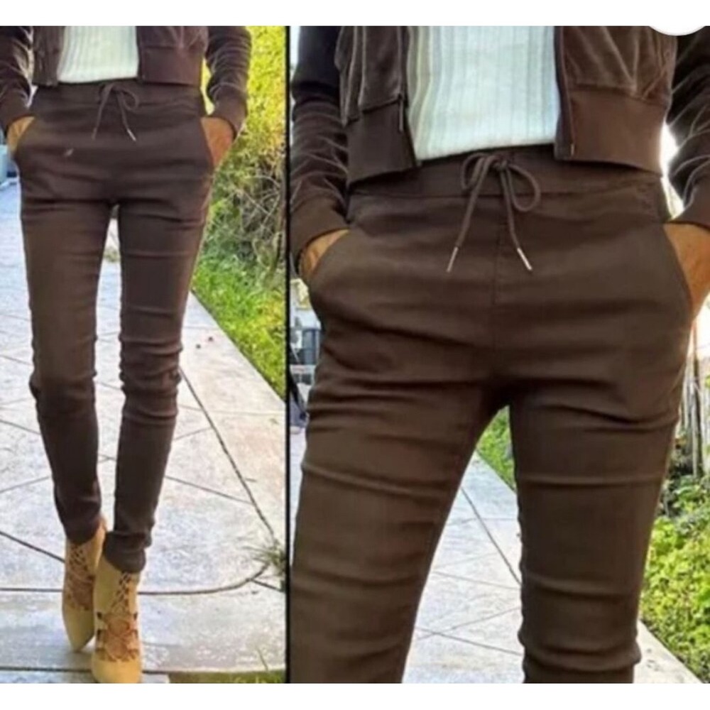Bevy Flog Shely Women Brown Check Drawstring Waist Casual Pants Size 25